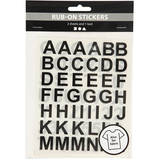 Rub on merkelapper, bokstaver og tall, H: 17 mm, 1