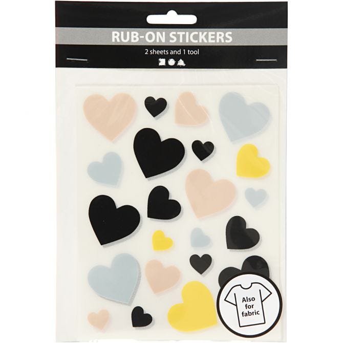 Rub on merkelapper, hjerter, 12,2x15,3 cm, 1 pk.