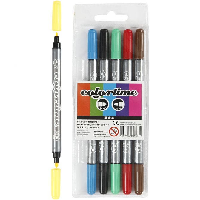 Colortime Dobbeltusj, standardfarger, 6 stk.