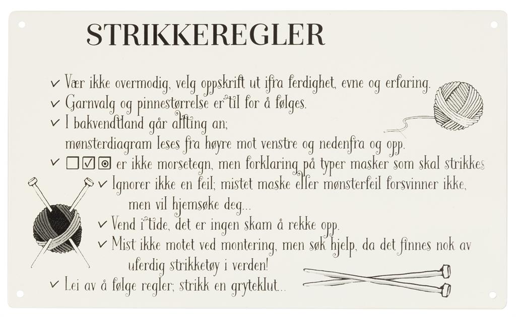 Metallskilt - Strikkeregler