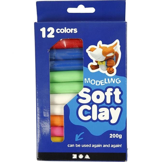 Soft Clay modellervoks 200g 12 farger