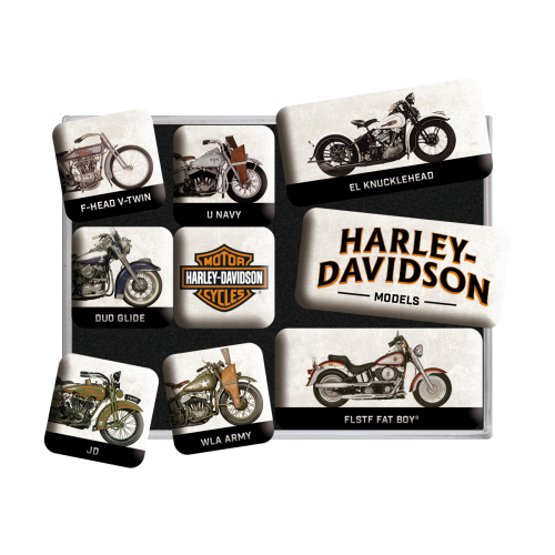 Harley-Davidson model chart magnetsett 9stk
